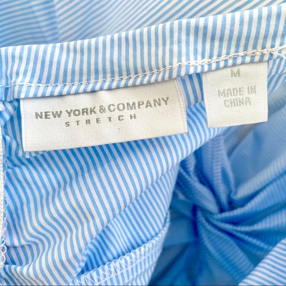 New York & Co Blue/White pinstripe Ruched Top - Picture 4 of 10